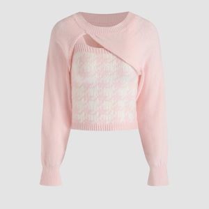 Houndstooth Tank Top & Knit Blouse